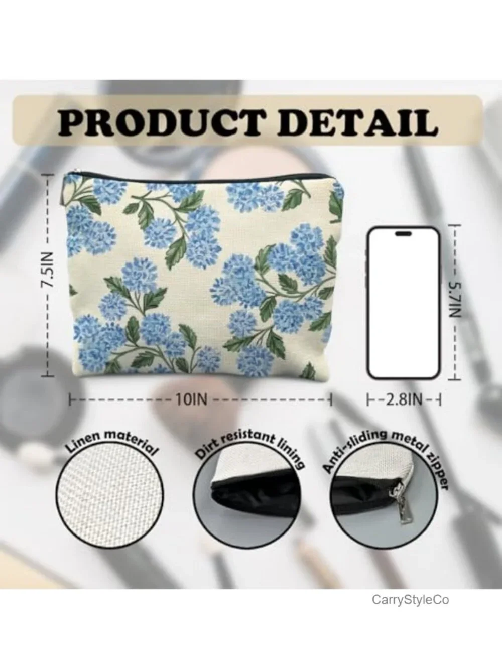 Linen Canvas Zipper Makeup Bag Cosmetics Pouch Travel Organizer Gift for Women